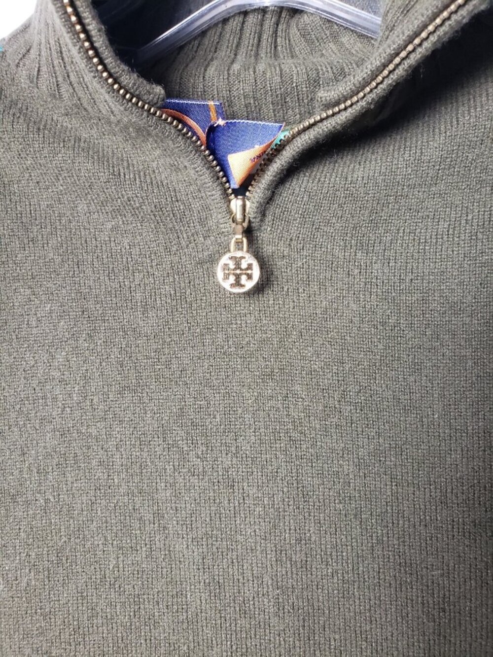 Tory Burch Womens Olive Green Half-Zip Sweater W/Vibrant Mandala Xsmalll - Picture 9 of 11